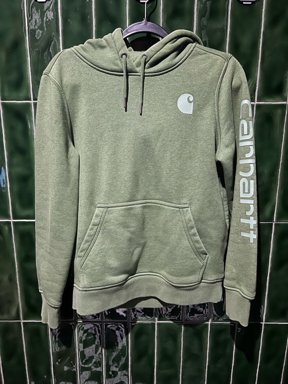 Carhartt Olive Green Relaxed Fit Hoodie with Logo Label